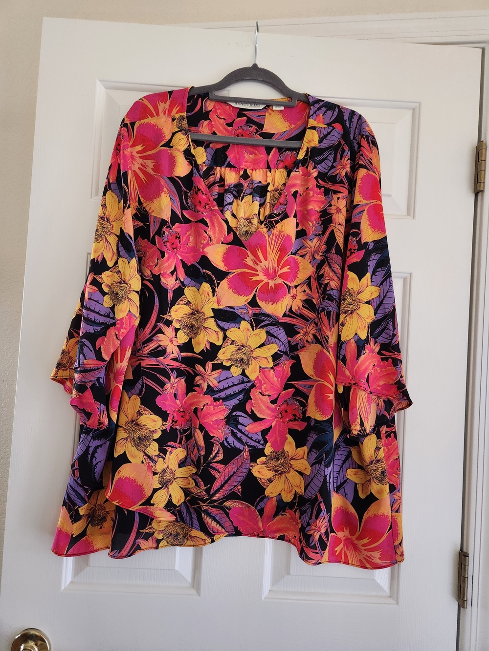 Vibrant Floral Tunic Top in Pink, Yellow & Purple